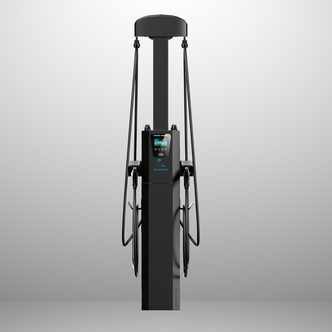 Tap-N-Charge™ | 80A Dual-Plug Commercial EV Charger (NACS & J1772) - Premium Pedestal