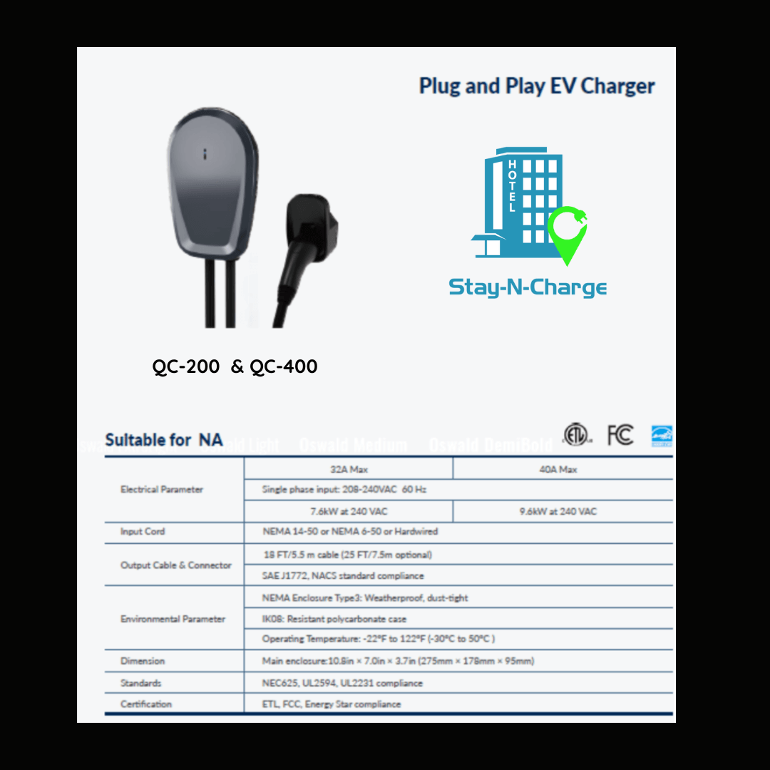 QC-200 Level 2 Electric Vehicle (EV) Charger 40 AMP